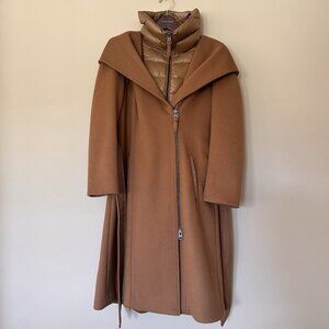 Mackage Shia Wool Coat Women L Caramel Duck Down Removable Bib Brown Luxury